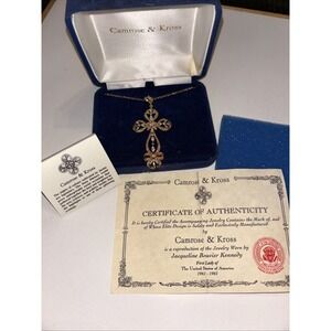 Camrose & Kross JBK Vintage Gold Tone Cross Pendant Necklace Certificate In Box